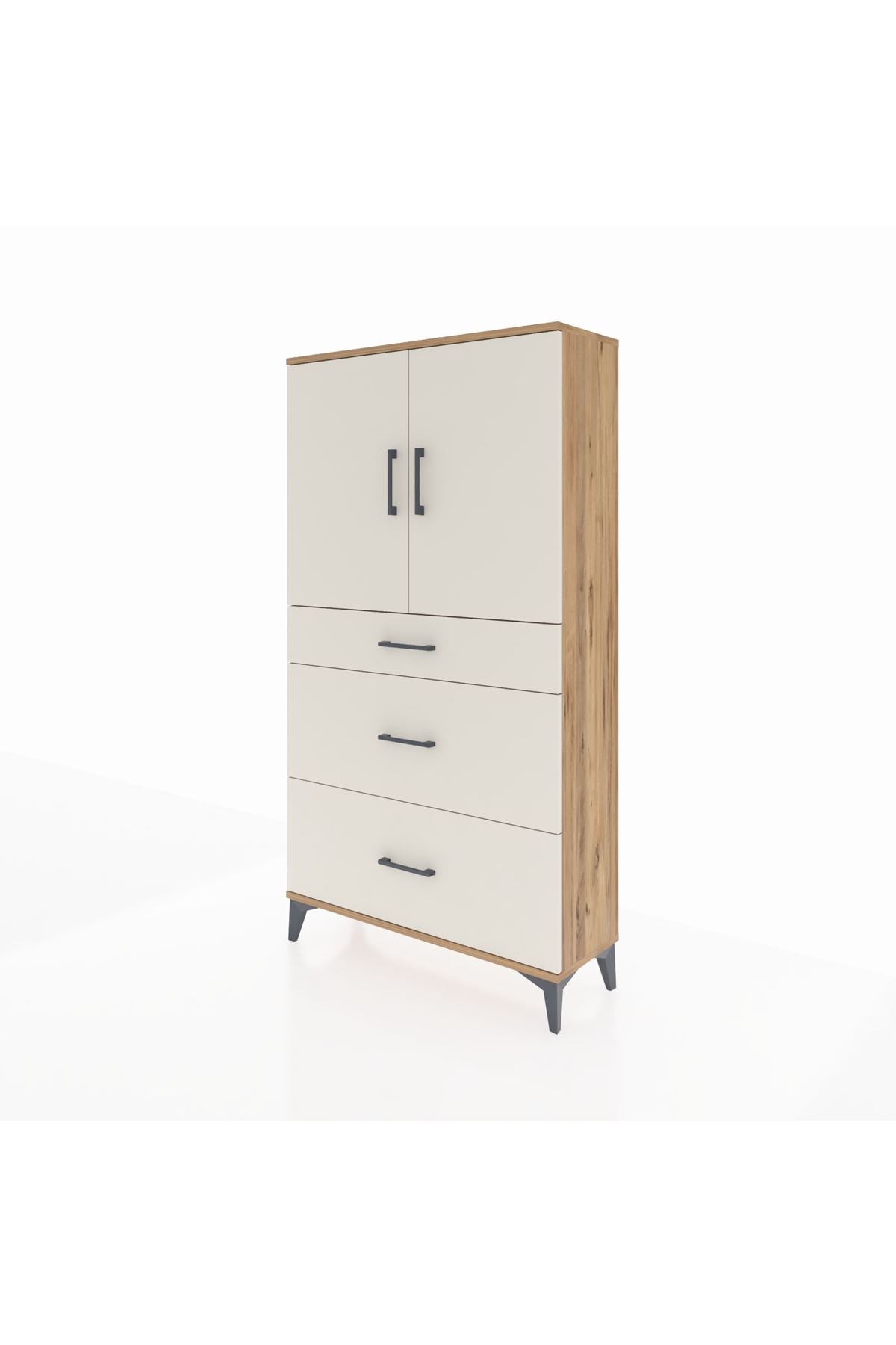 Arges Dolap 2 Raflı 3 Çekmeceli 2 Kapaklı 88x30x163 Çam-Aytaşı