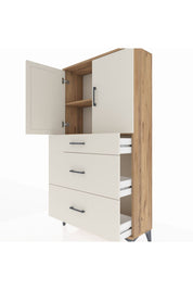Arges Dolap 2 Raflı 3 Çekmeceli 2 Kapaklı 88x30x163 Çam-Aytaşı