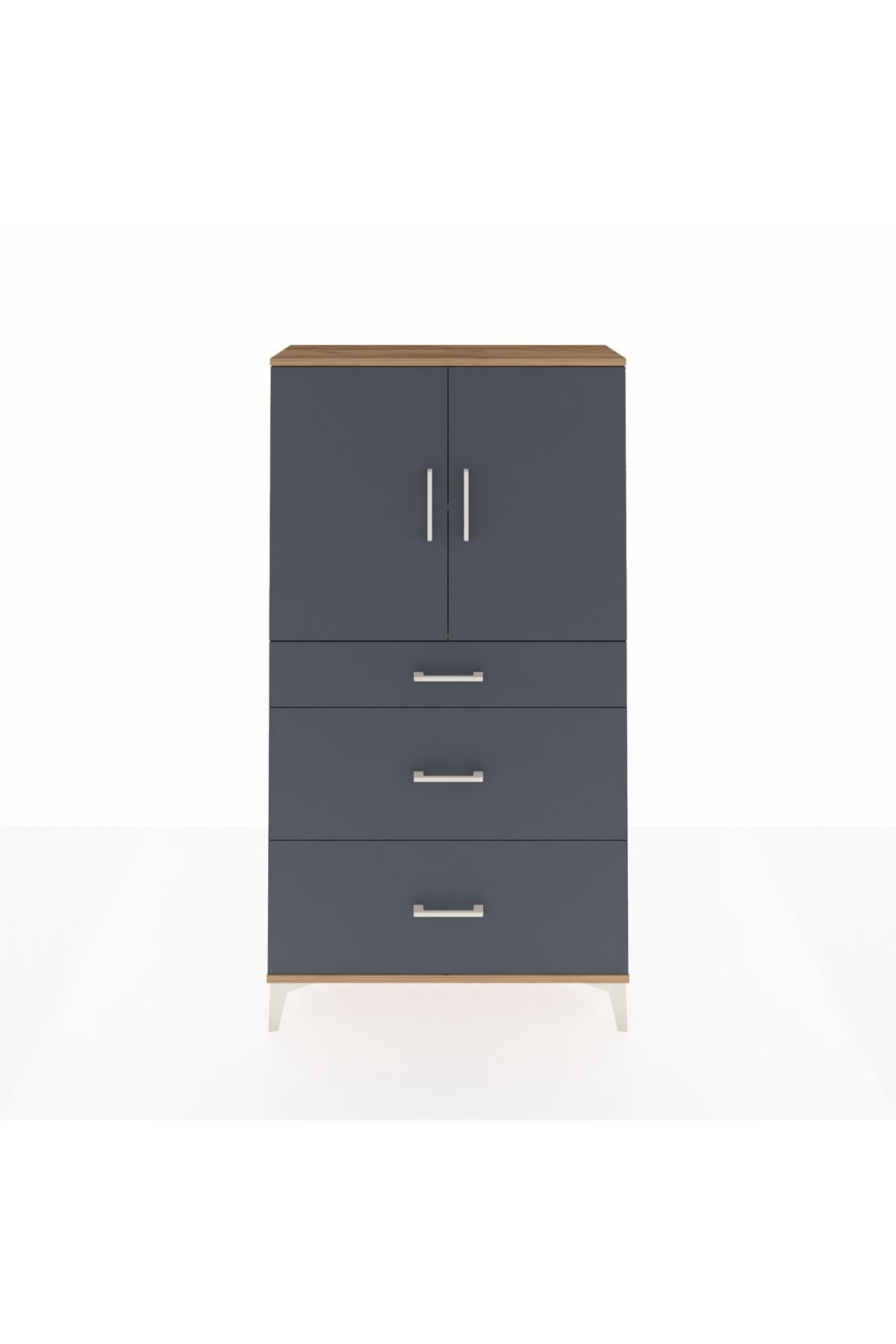 Arges Dolap 2 Raflı 3 Çekmeceli 2 Kapaklı 88x30x163 Çam-Antrasit