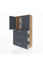 Arges Dolap 2 Raflı 3 Çekmeceli 2 Kapaklı 88x30x163 Çam-Antrasit