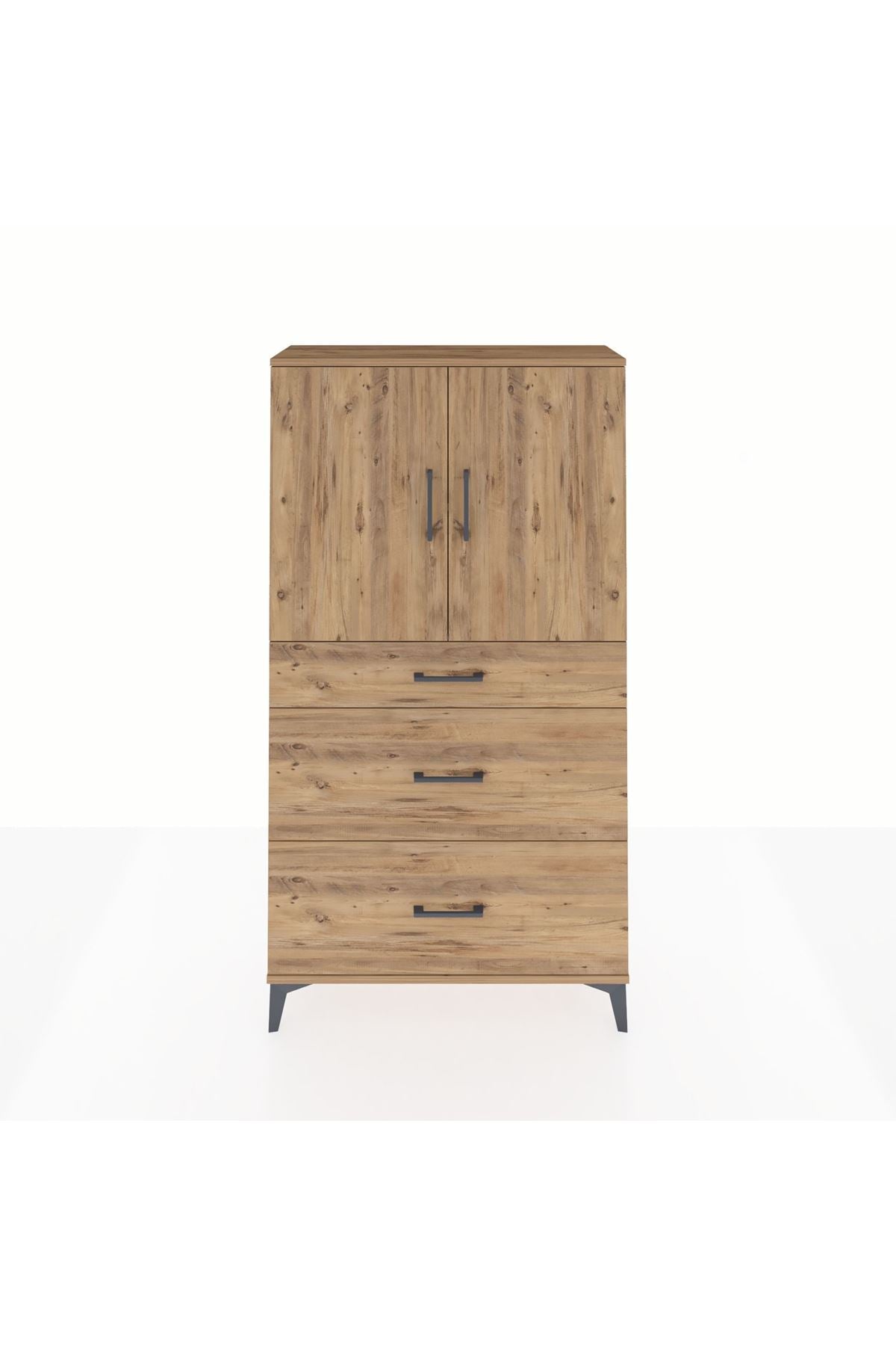 Arges Dolap 2 Raflı 3 Çekmeceli 2 Kapaklı 88x30x163 Çam-Çam