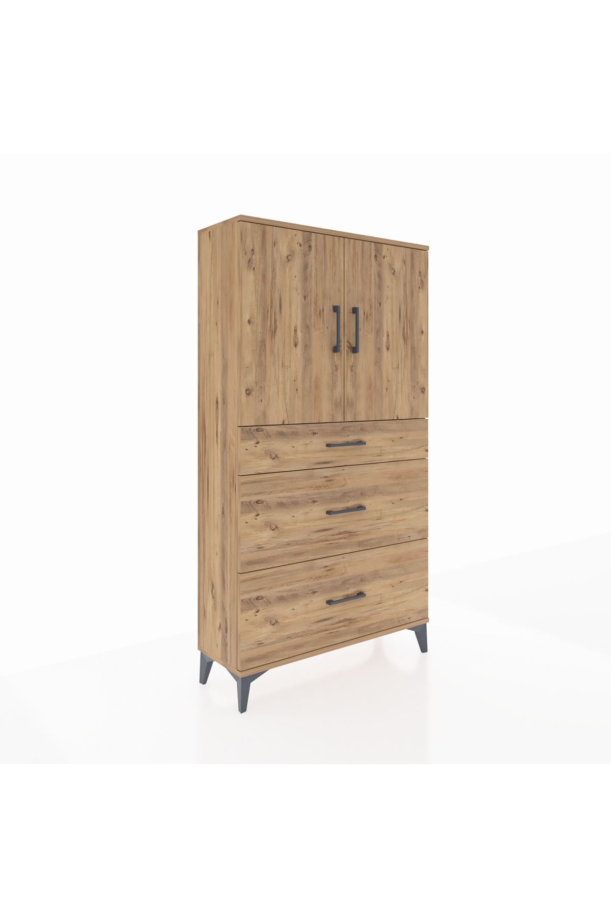 Arges Dolap 2 Raflı 3 Çekmeceli 2 Kapaklı 88x30x163 Çam-Çam