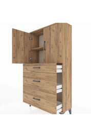 Arges Dolap 2 Raflı 3 Çekmeceli 2 Kapaklı 88x30x163 Çam-Çam