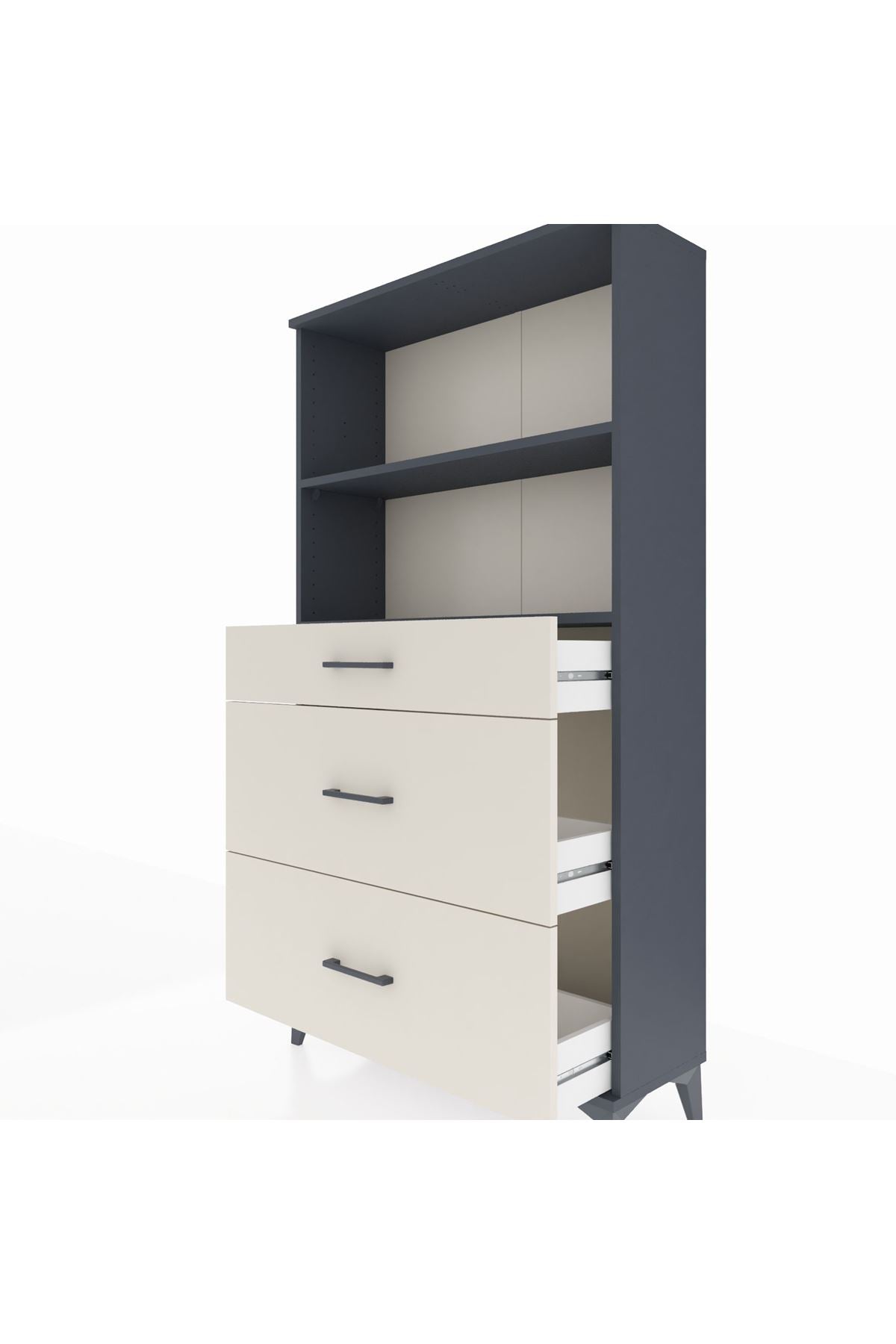 Arges Dolap 2 Raflı 3 Çekmeceli 88x30x163 Antrasit-Aytaşı