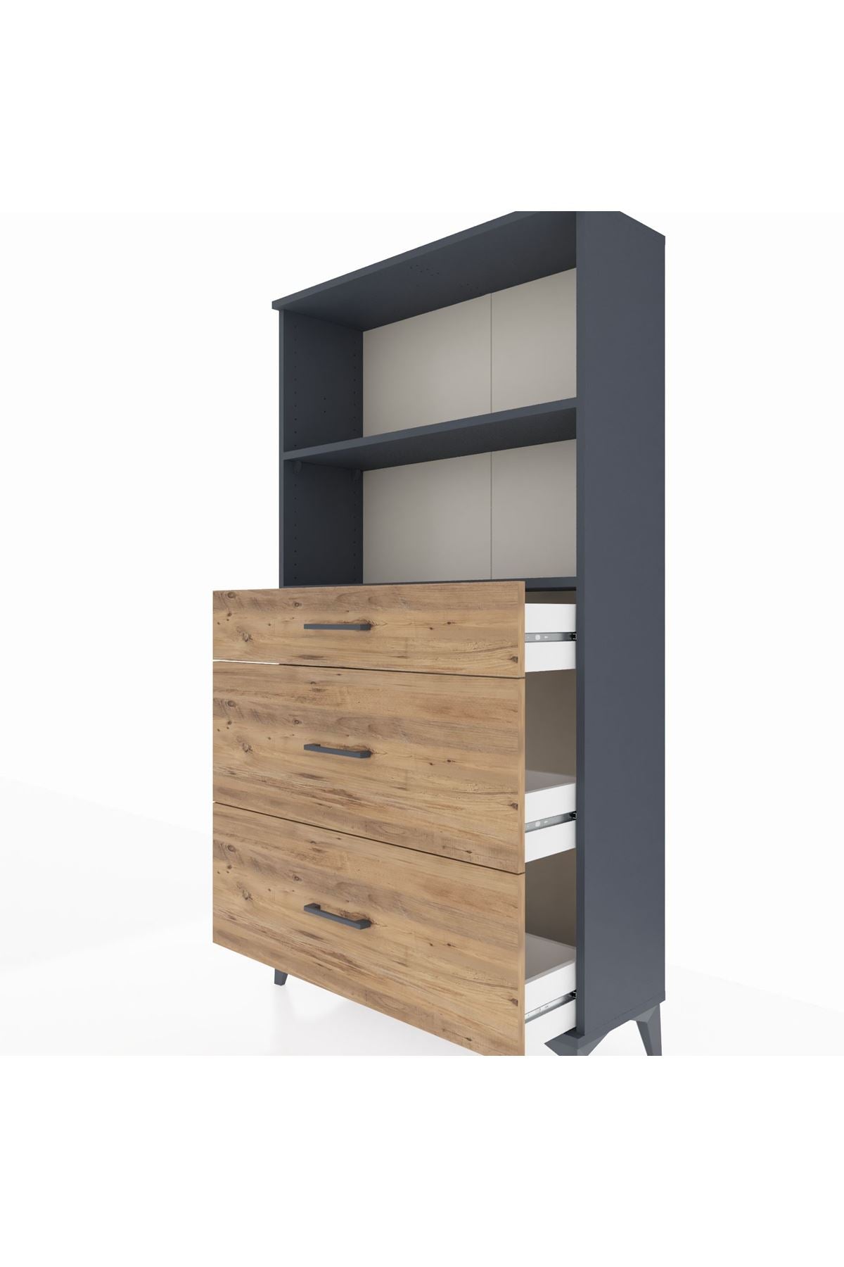 Arges Dolap 2 Raflı 3 Çekmeceli 88x30x163 Antrasit-Çam