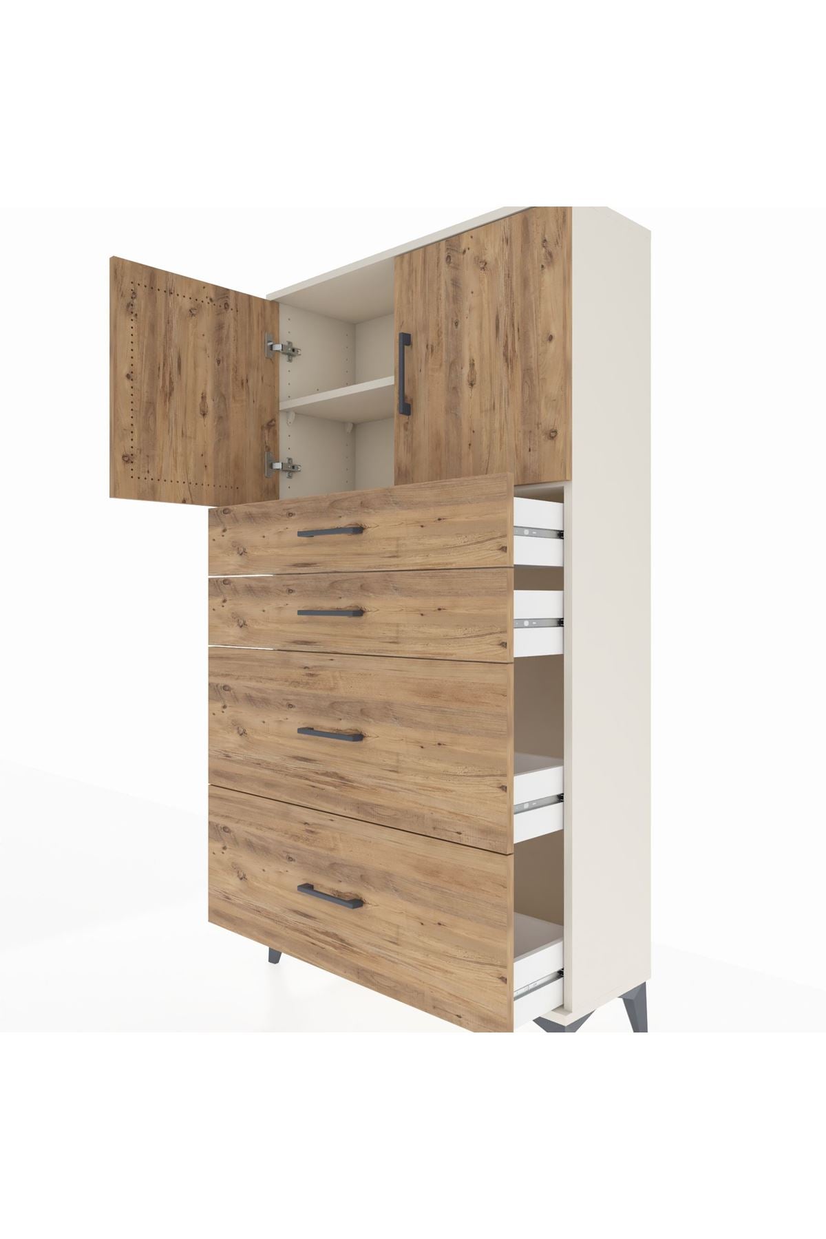 Arges Dolap 2 Raflı 4 Çekmeceli 2 Kapaklı 88x30x163 Aytaşı-Çam