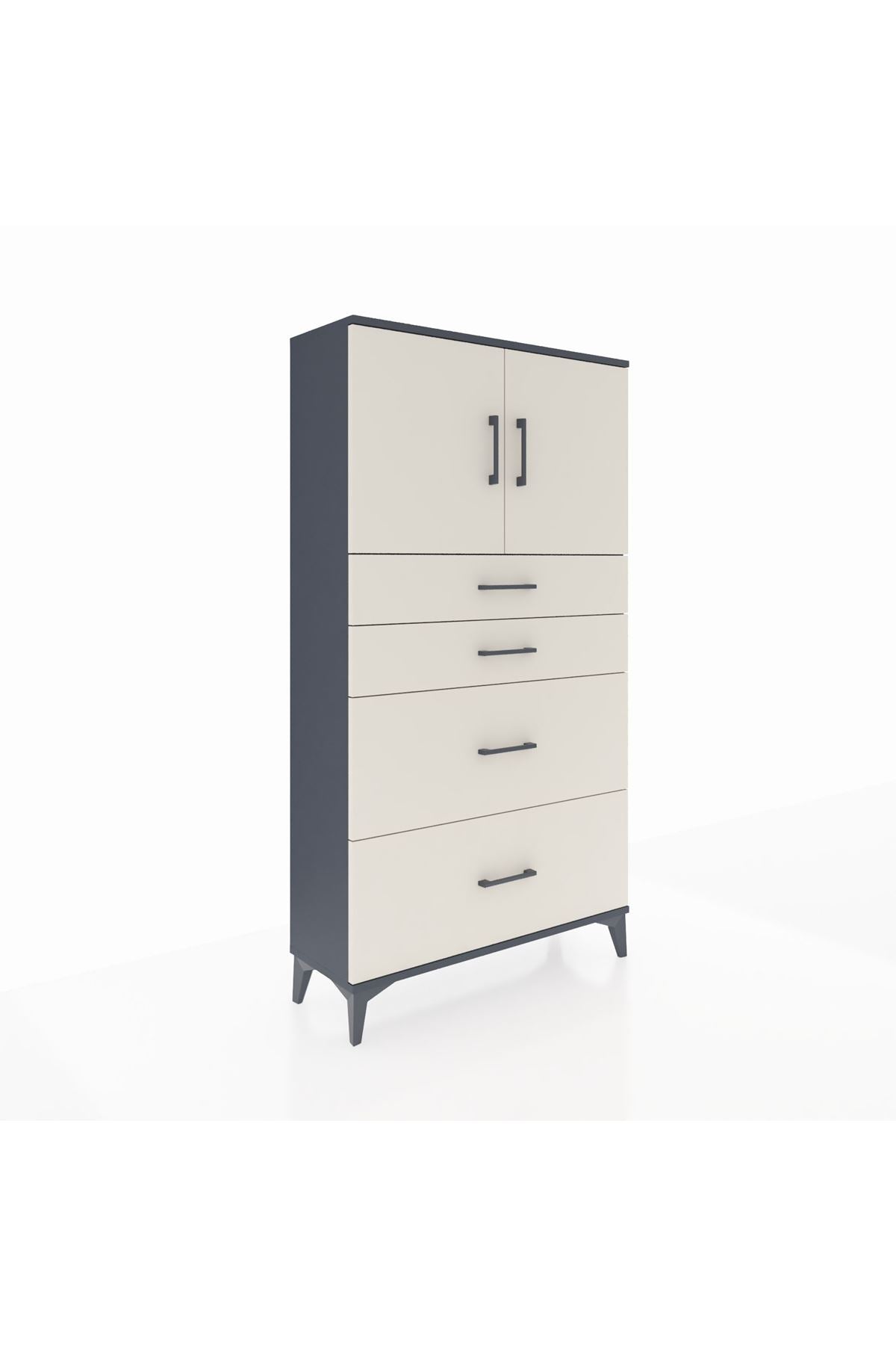 Arges Dolap 2 Raflı 4 Çekmeceli 2 Kapaklı 88x30x163 Antrasit-Aytaşı