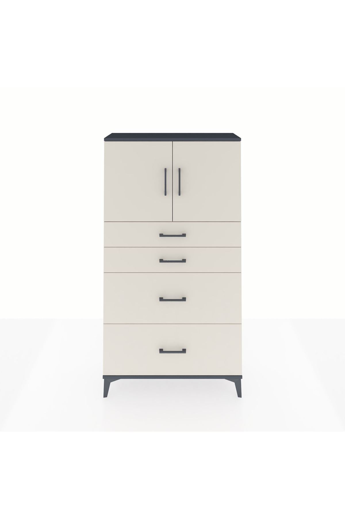 Arges Dolap 2 Raflı 4 Çekmeceli 2 Kapaklı 88x30x163 Antrasit-Aytaşı