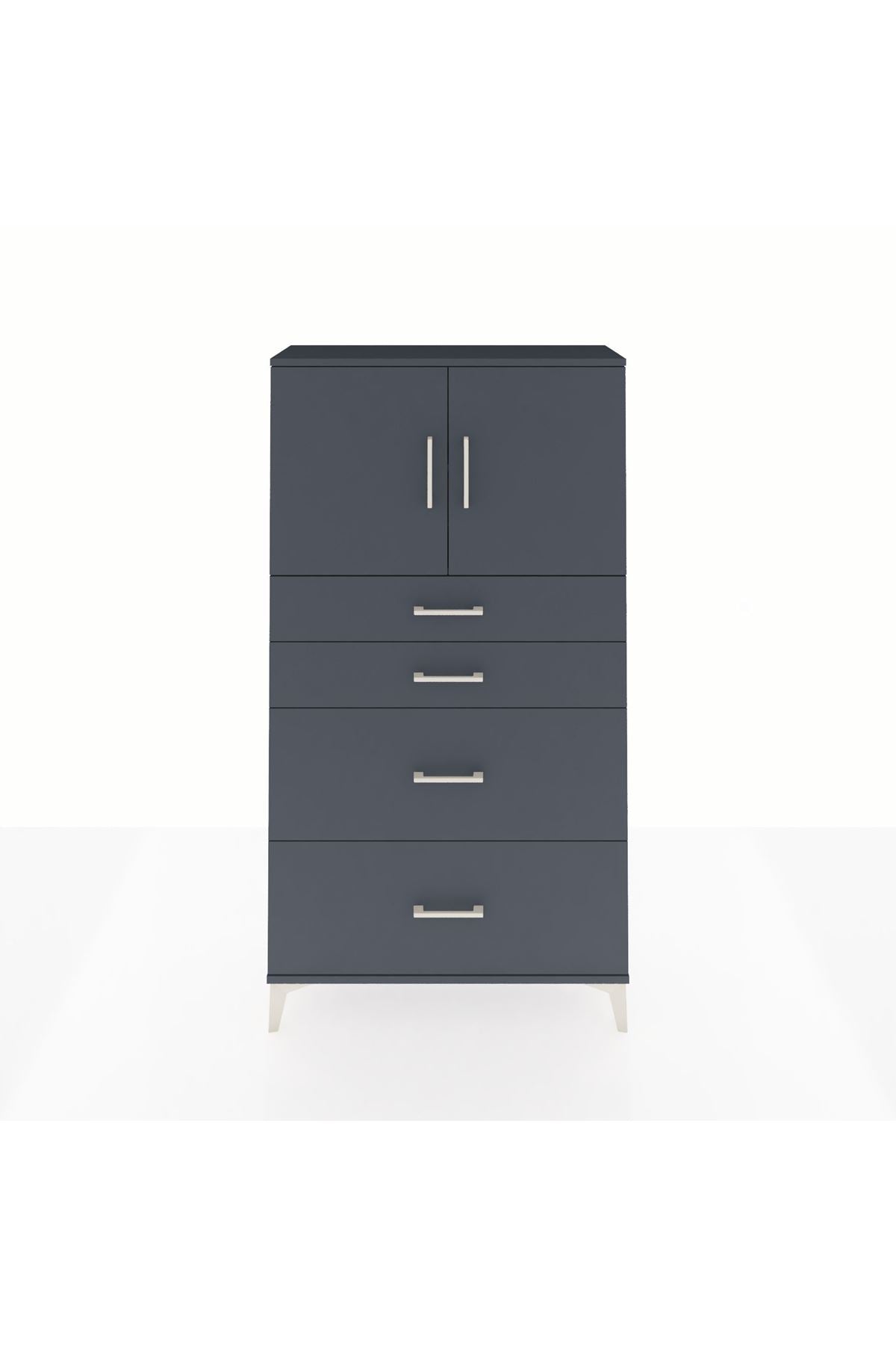 Arges Dolap 2 Raflı 4 Çekmeceli 2 Kapaklı 88x30x163 Antrasit-Antrasit