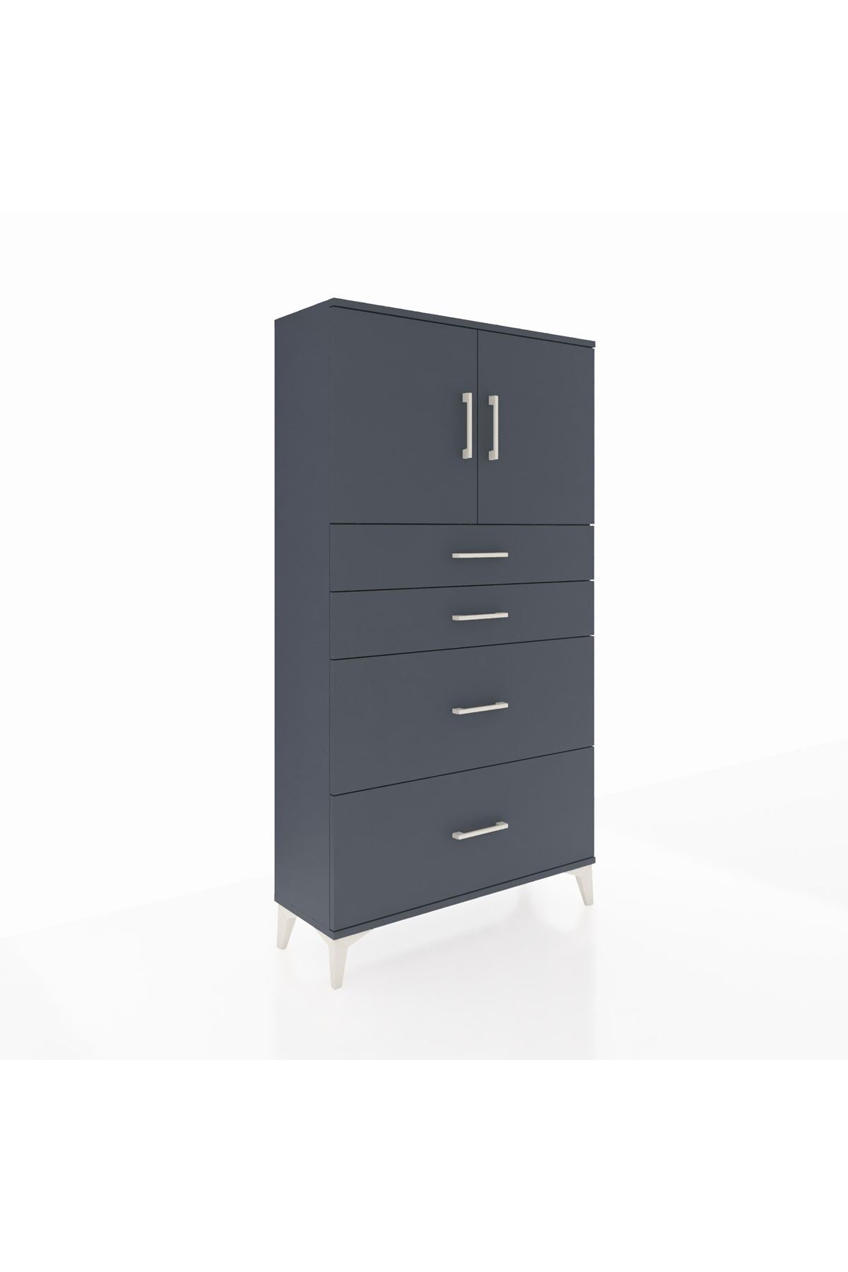 Arges Dolap 2 Raflı 4 Çekmeceli 2 Kapaklı 88x30x163 Antrasit-Antrasit