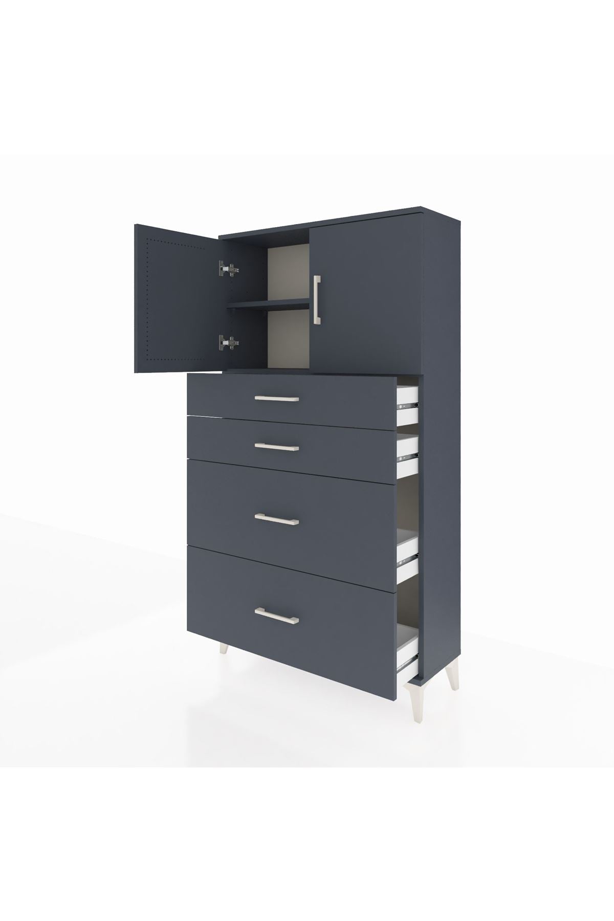 Arges Dolap 2 Raflı 4 Çekmeceli 2 Kapaklı 88x30x163 Antrasit-Antrasit