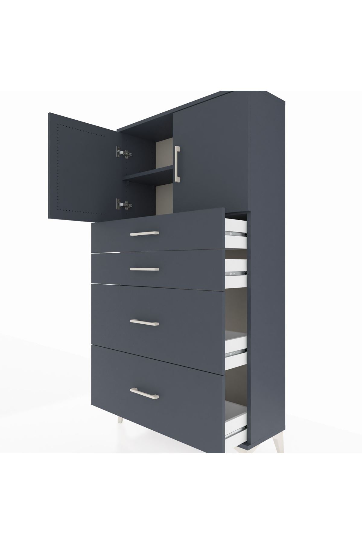 Arges Dolap 2 Raflı 4 Çekmeceli 2 Kapaklı 88x30x163 Antrasit-Antrasit