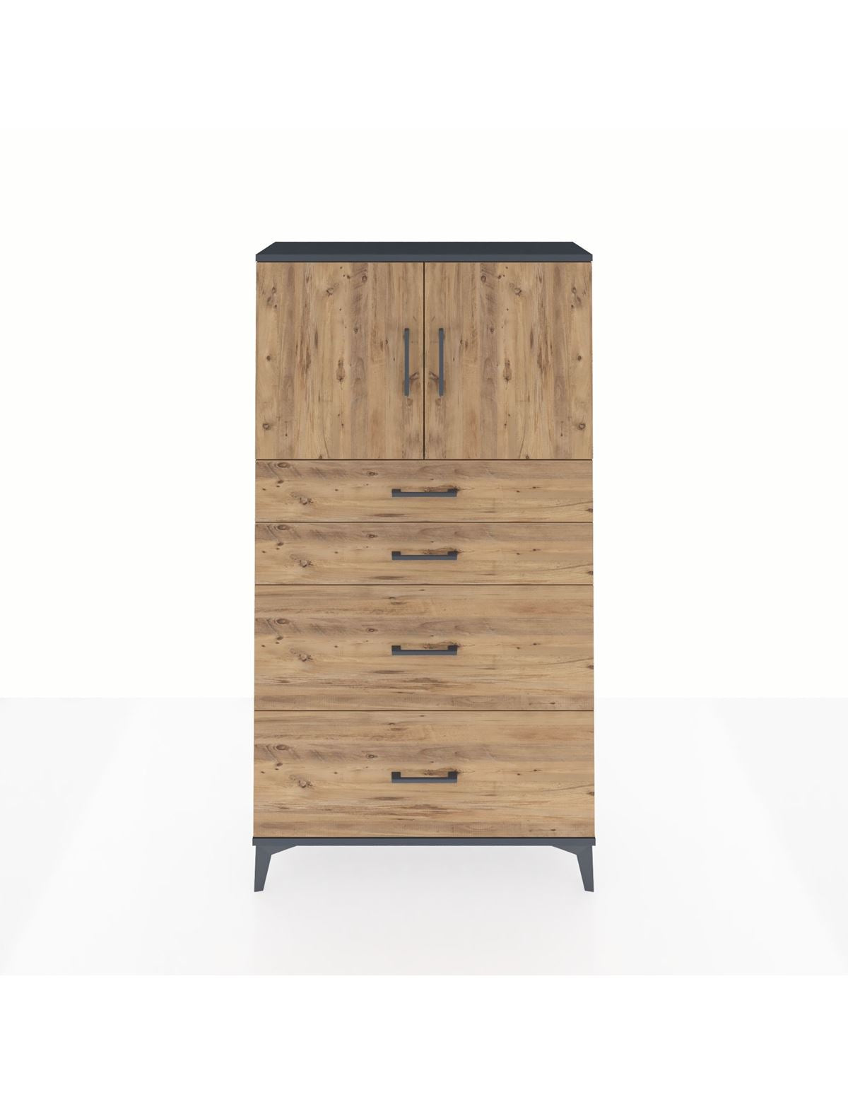 Arges Dolap 2 Raflı 4 Çekmeceli 2 Kapaklı 88x30x163 Antrasit-Çam