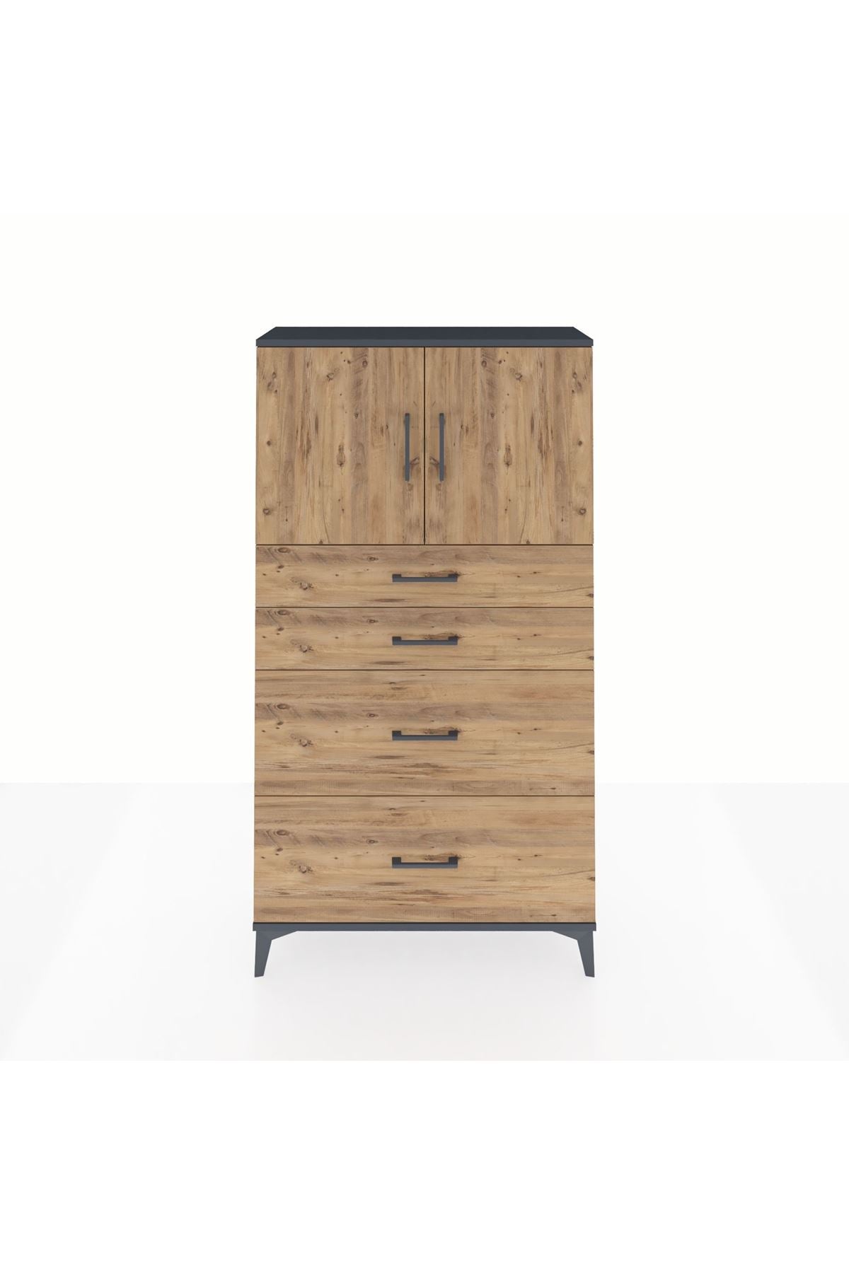 Arges Dolap 2 Raflı 4 Çekmeceli 2 Kapaklı 88x30x163 Antrasit-Çam