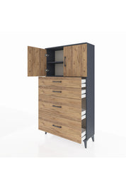 Arges Dolap 2 Raflı 4 Çekmeceli 2 Kapaklı 88x30x163 Antrasit-Çam