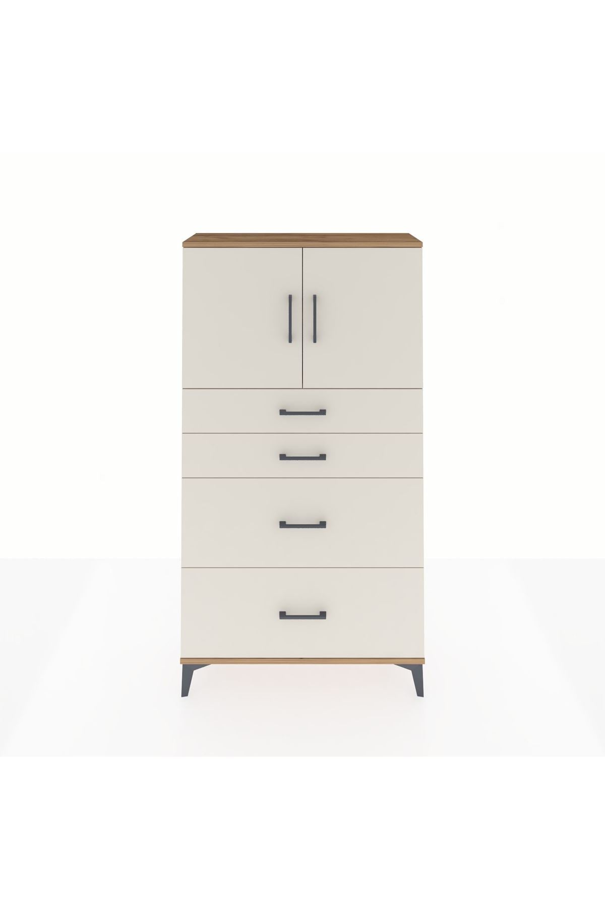 Arges Dolap 2 Raflı 4 Çekmeceli 2 Kapaklı 88x30x163 Çam-Aytaşı