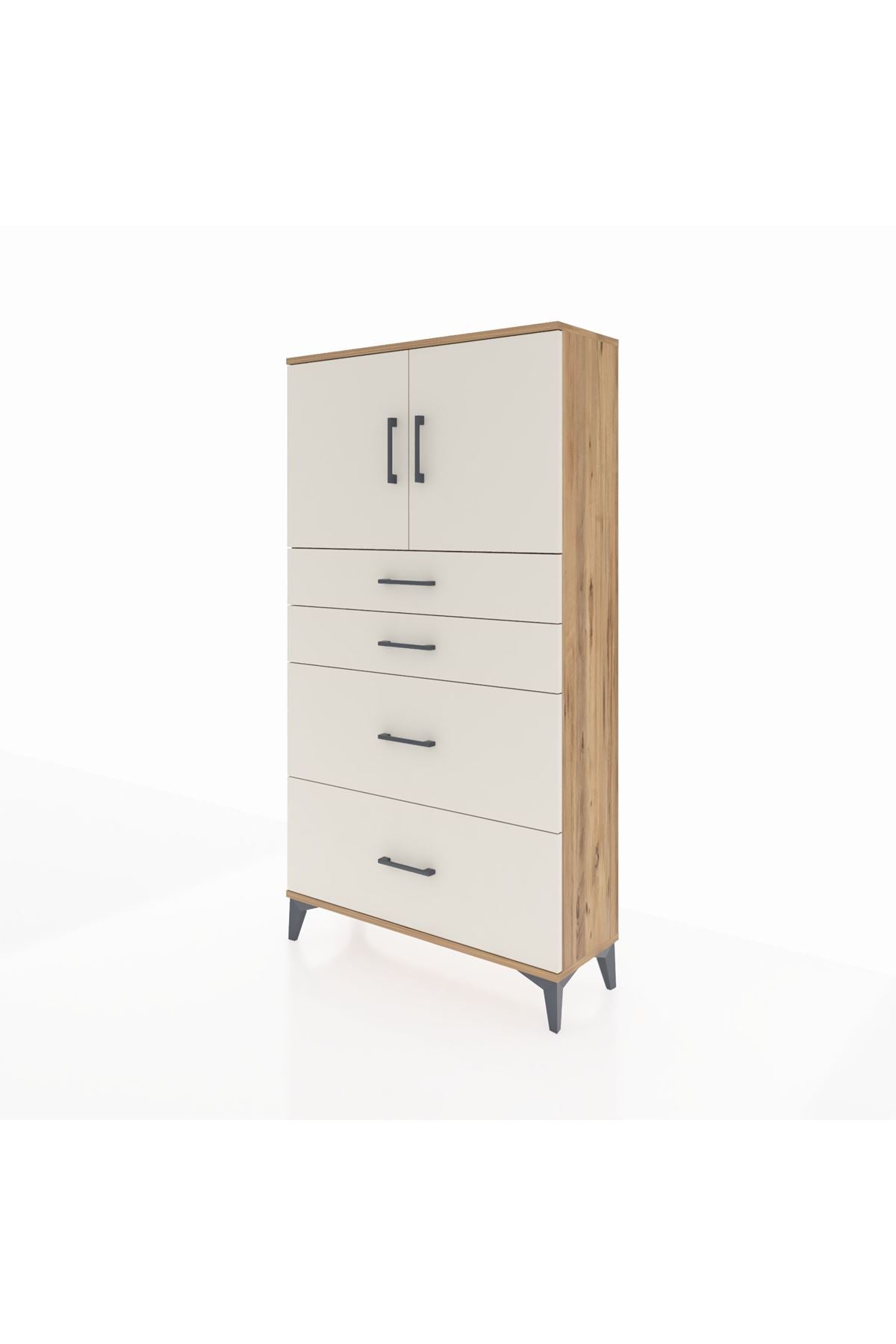 Arges Dolap 2 Raflı 4 Çekmeceli 2 Kapaklı 88x30x163 Çam-Aytaşı