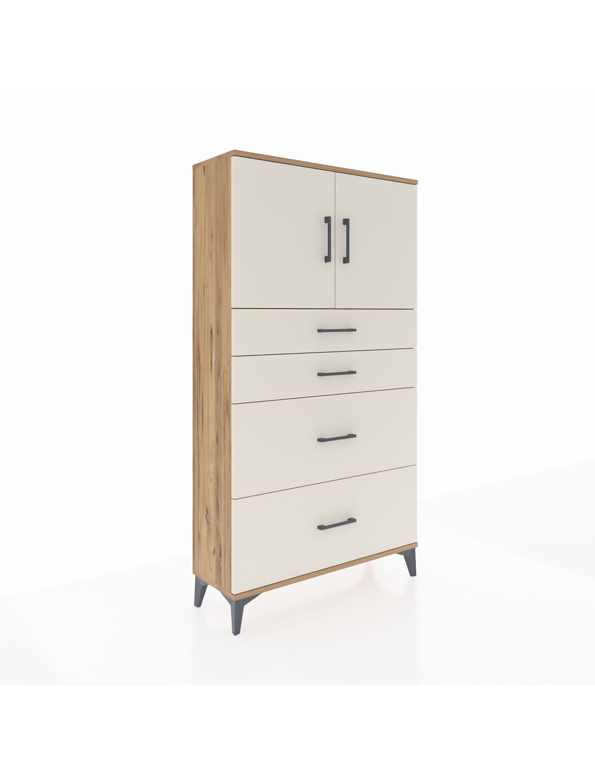 Arges Dolap 2 Raflı 4 Çekmeceli 2 Kapaklı 88x30x163 Çam-Aytaşı