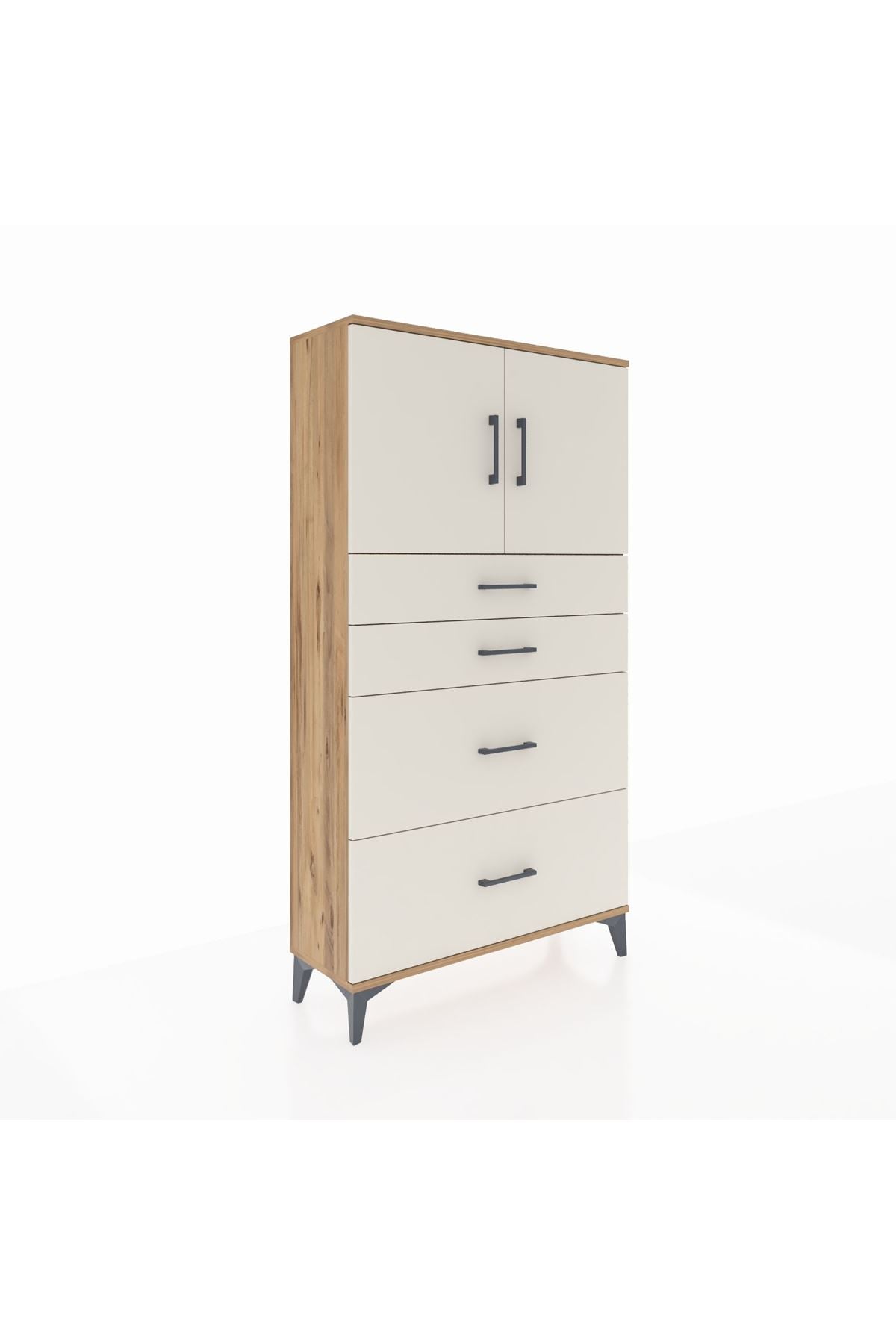 Arges Dolap 2 Raflı 4 Çekmeceli 2 Kapaklı 88x30x163 Çam-Aytaşı