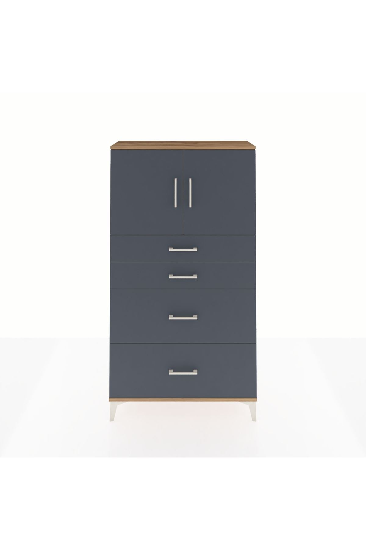 Arges Dolap 2 Raflı 4 Çekmeceli 2 Kapaklı 88x30x163 Çam-Antrasit