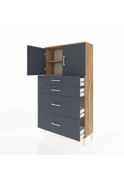 Arges Dolap 2 Raflı 4 Çekmeceli 2 Kapaklı 88x30x163 Çam-Antrasit