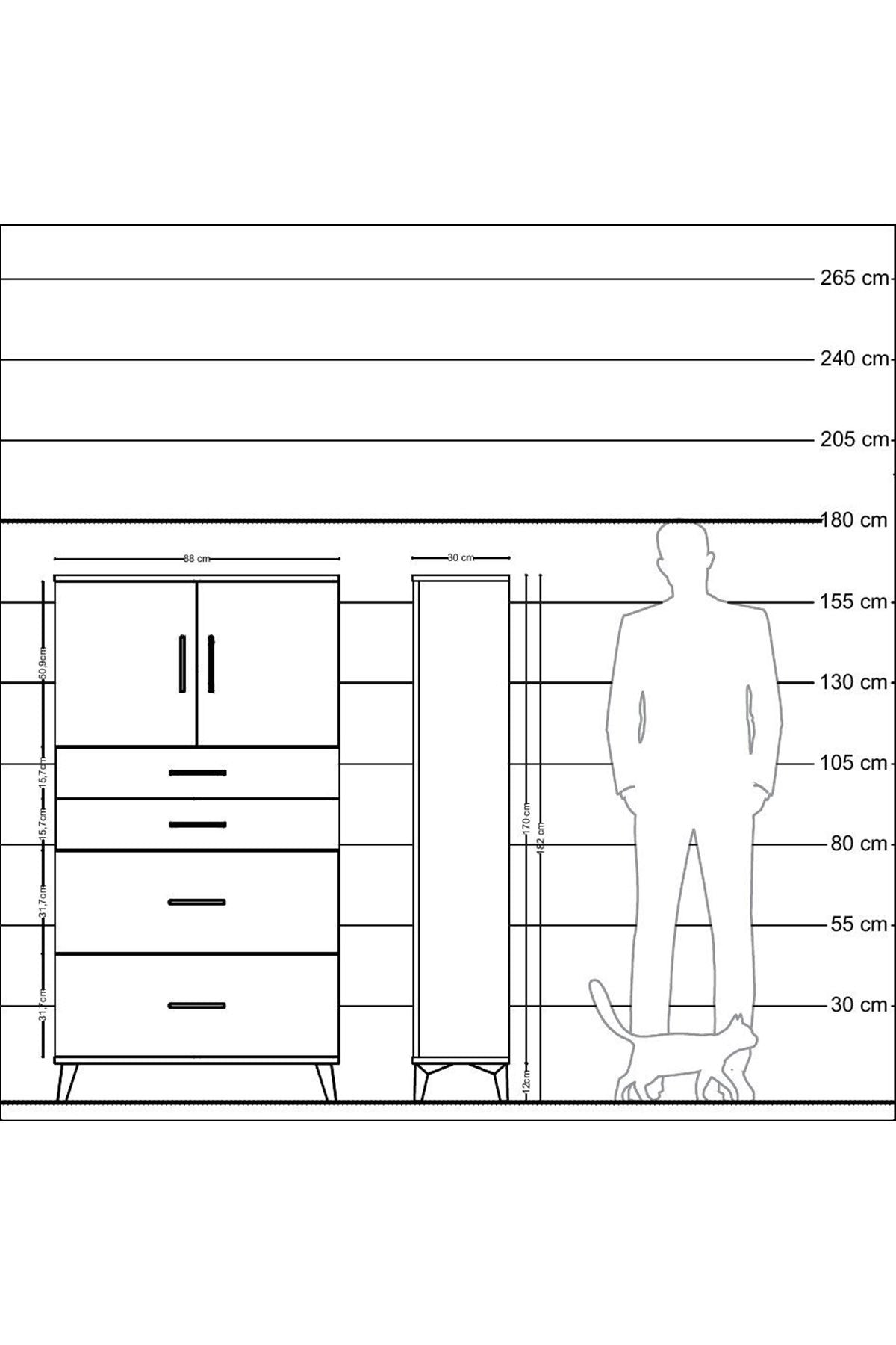 Arges Dolap 2 Raflı 4 Çekmeceli 2 Kapaklı 88x30x163 Çam-Antrasit