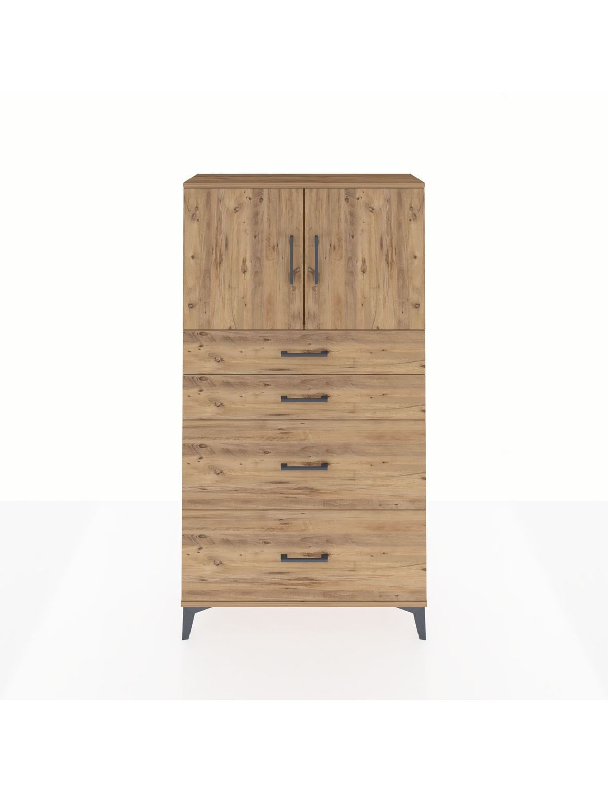 Arges Dolap 2 Raflı 4 Çekmeceli 2 Kapaklı 88x30x163 Çam-Çam