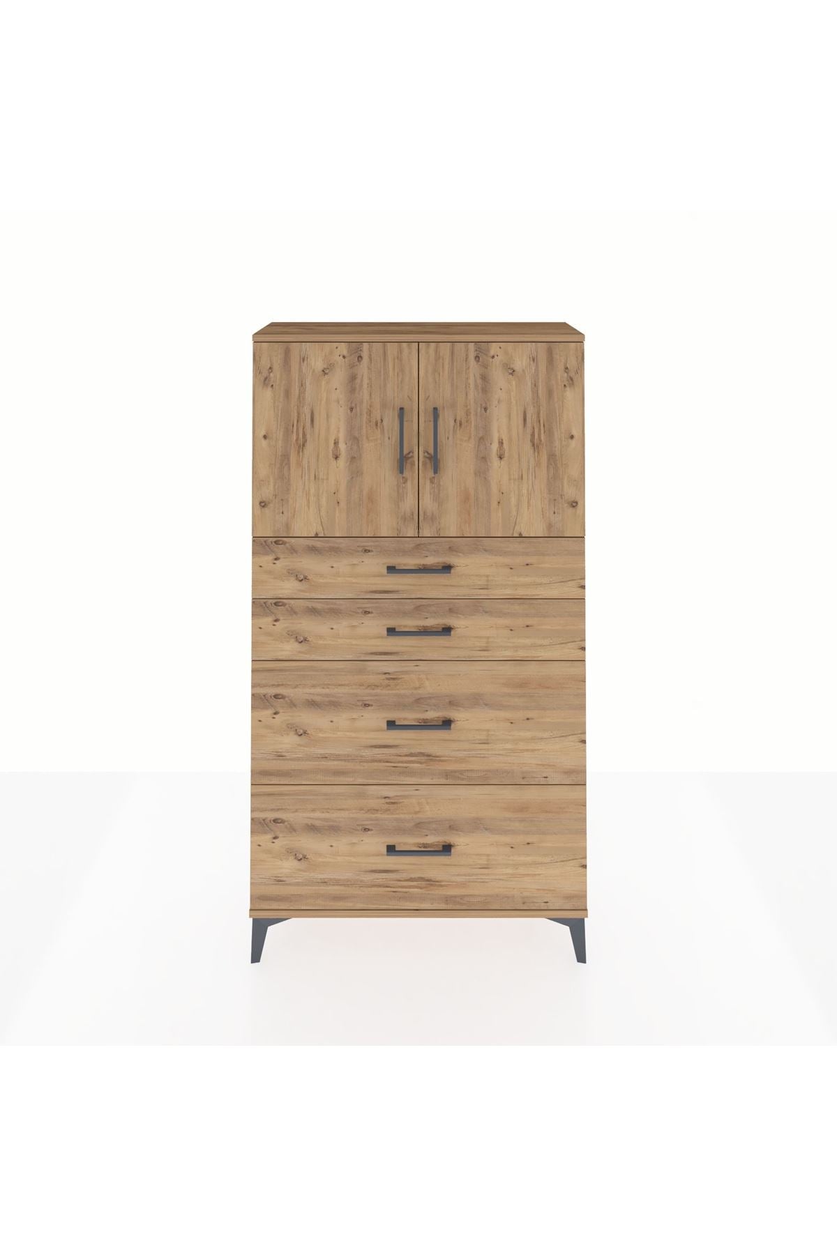 Arges Dolap 2 Raflı 4 Çekmeceli 2 Kapaklı 88x30x163 Çam-Çam