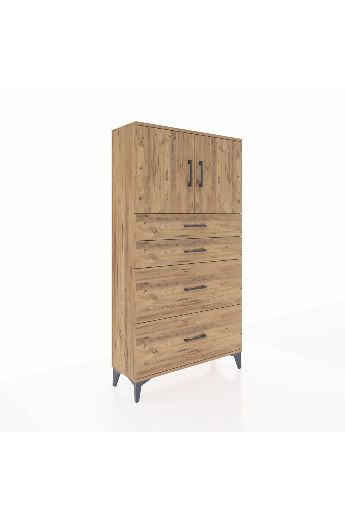 Arges Dolap 2 Raflı 4 Çekmeceli 2 Kapaklı 88x30x163 Çam-Çam