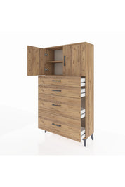 Arges Dolap 2 Raflı 4 Çekmeceli 2 Kapaklı 88x30x163 Çam-Çam