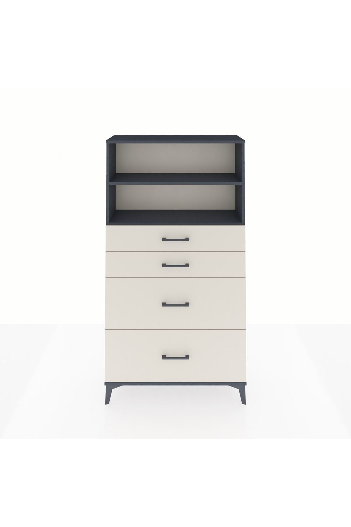 Arges Dolap 2 Raflı 4 Çekmeceli 88x30x163 Antrasit-Aytaşı