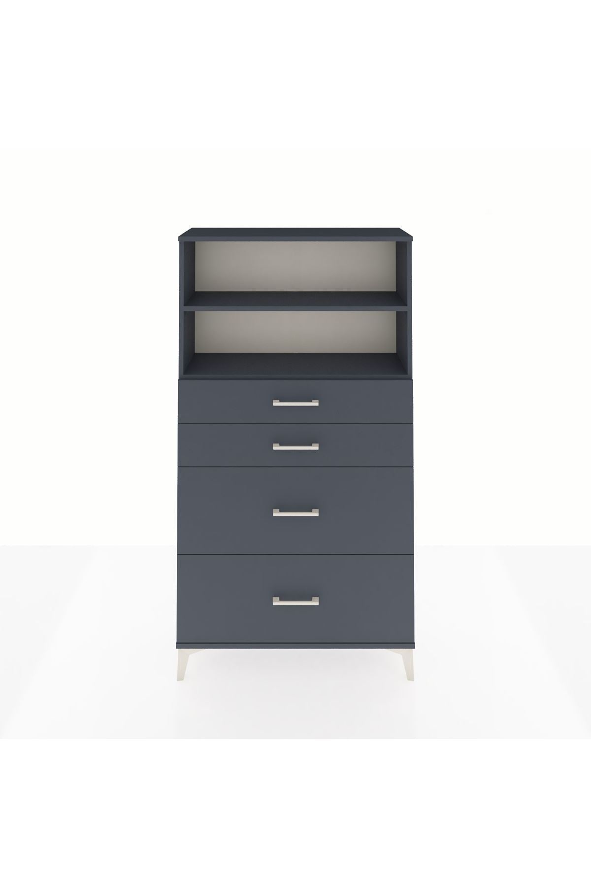 Arges Dolap 2 Raflı 4 Çekmeceli 88x30x163 Antrasit-Antrasit