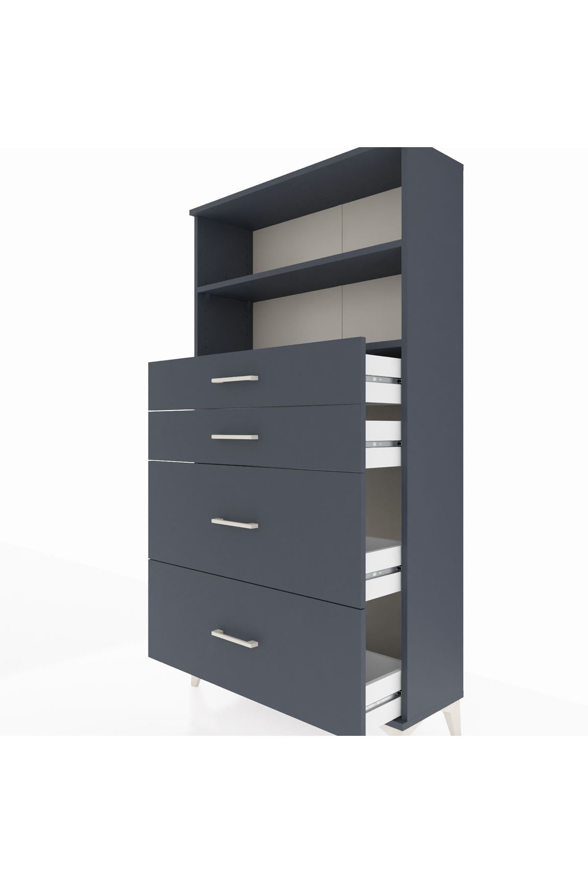 Arges Dolap 2 Raflı 4 Çekmeceli 88x30x163 Antrasit-Antrasit