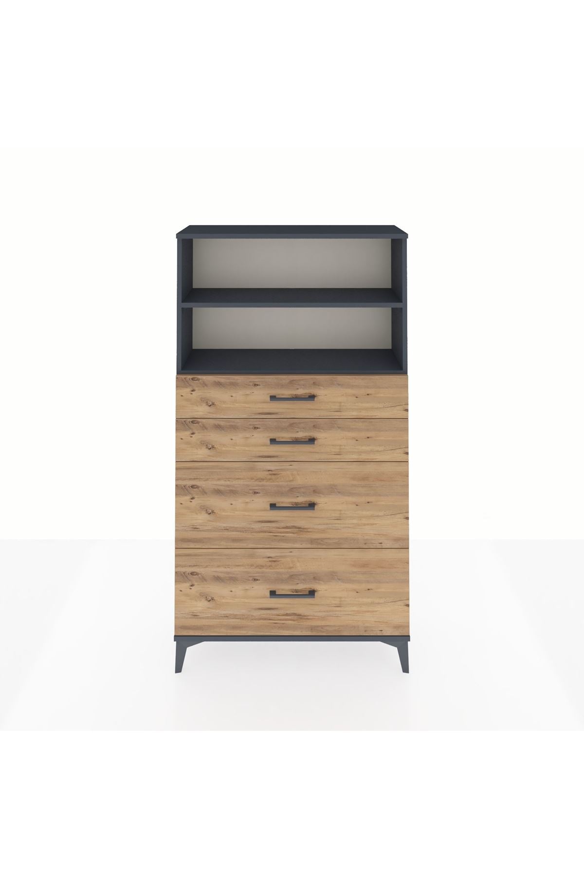 Arges Dolap 2 Raflı 4 Çekmeceli 88x30x163 Antrasit-Çam