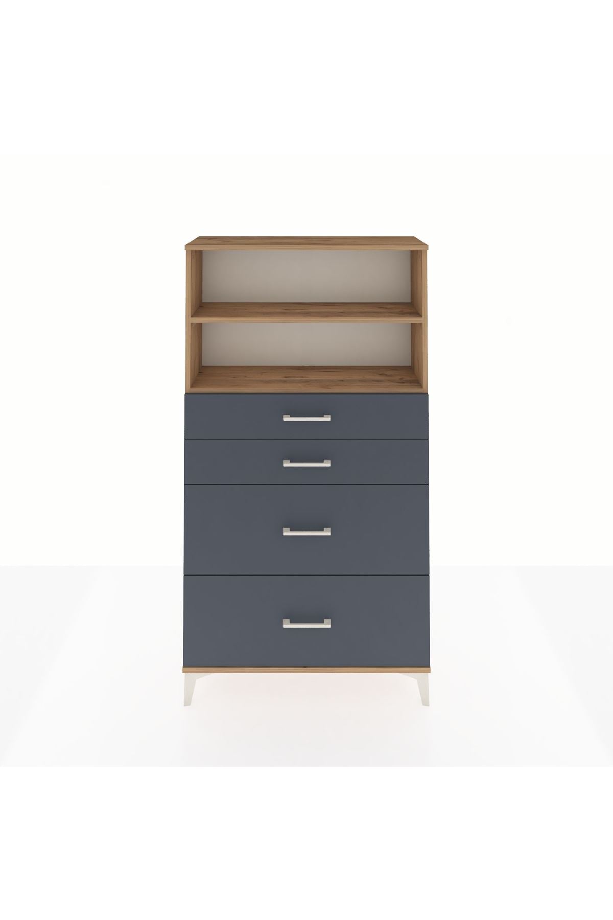 Arges Dolap 2 Raflı 4 Çekmeceli 88x30x163 Çam-Antrasit