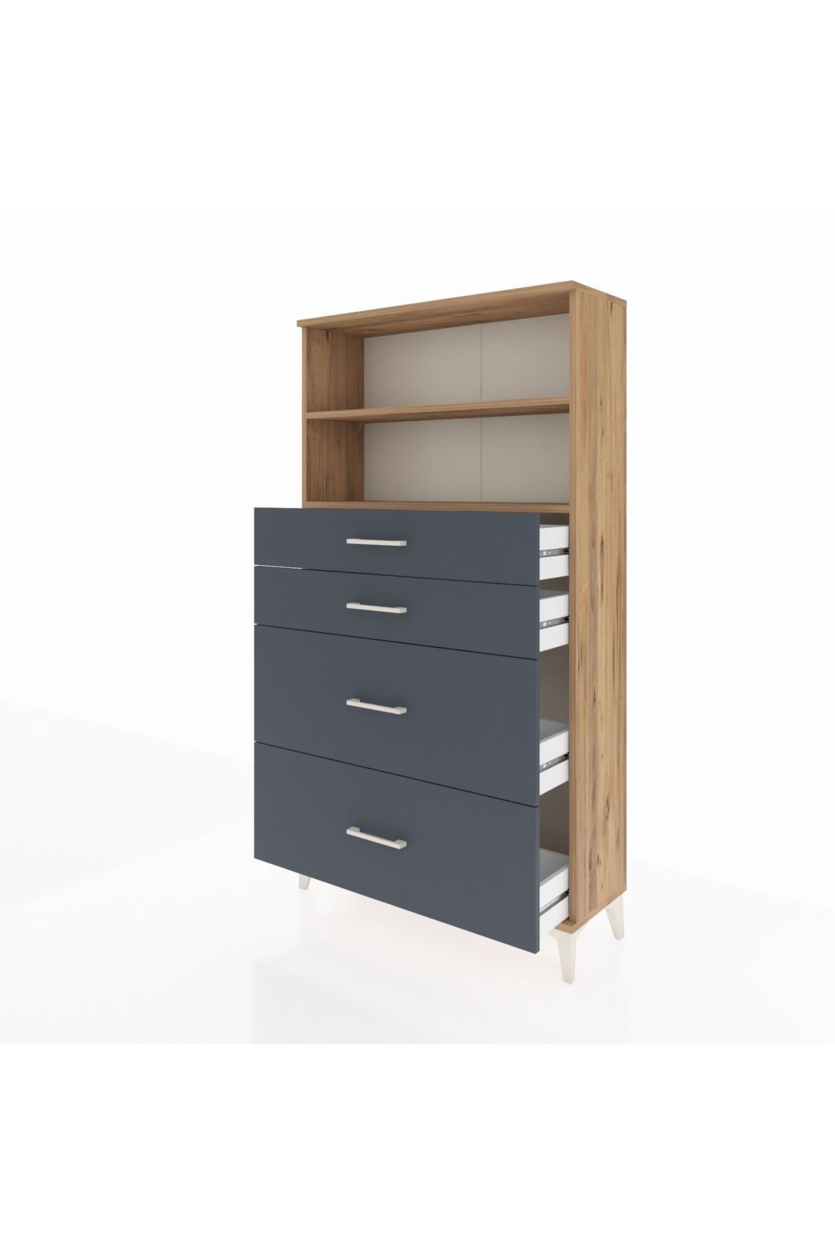 Arges Dolap 2 Raflı 4 Çekmeceli 88x30x163 Çam-Antrasit