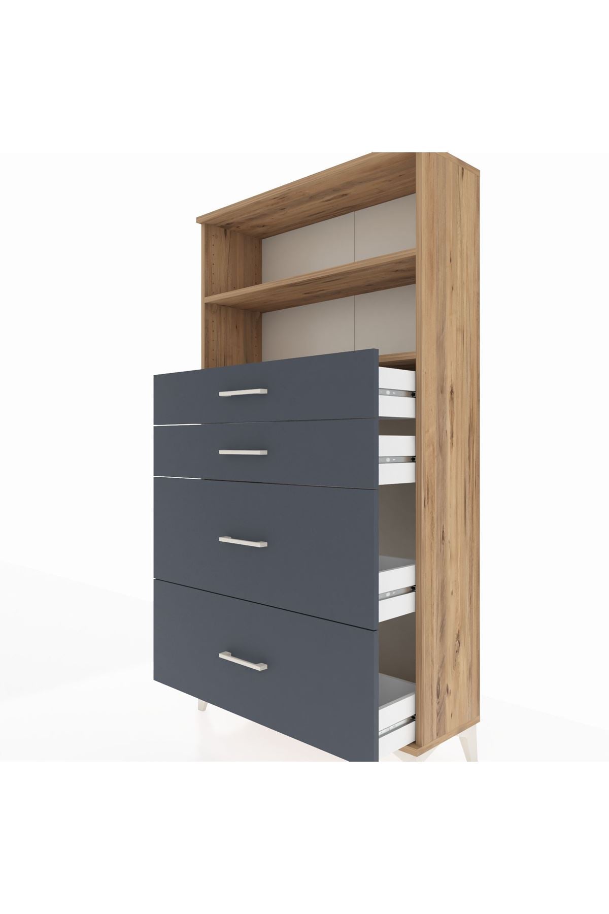 Arges Dolap 2 Raflı 4 Çekmeceli 88x30x163 Çam-Antrasit