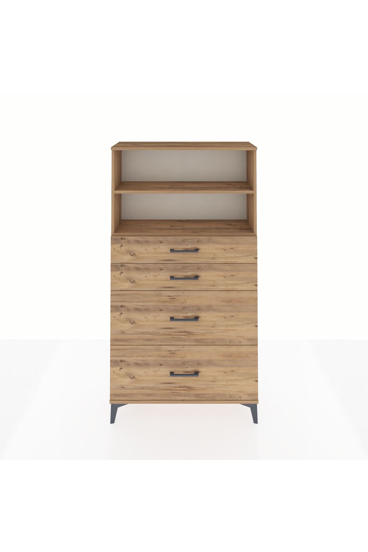 Arges Dolap 2 Raflı 4 Çekmeceli 88x30x163 Çam-Çam