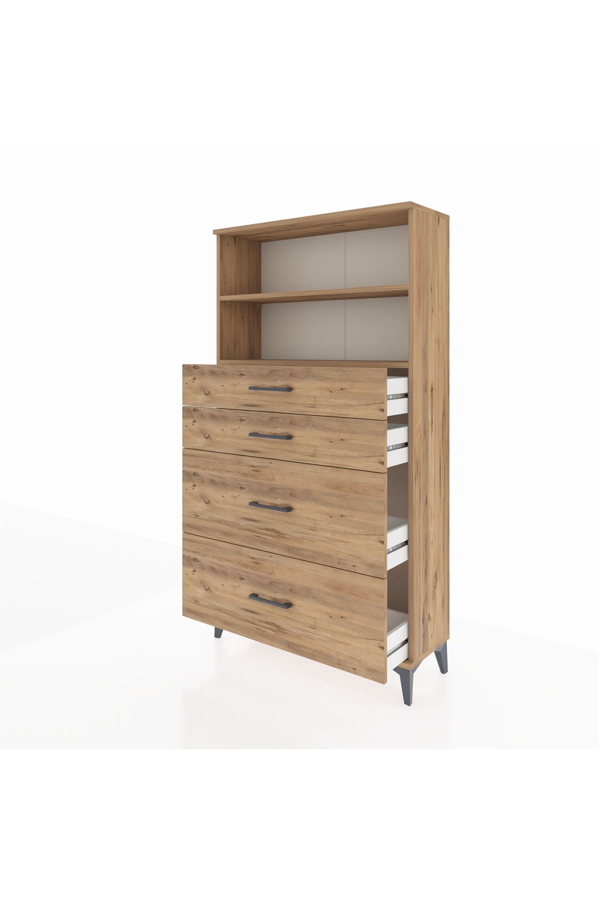 Arges Dolap 2 Raflı 4 Çekmeceli 88x30x163 Çam-Çam