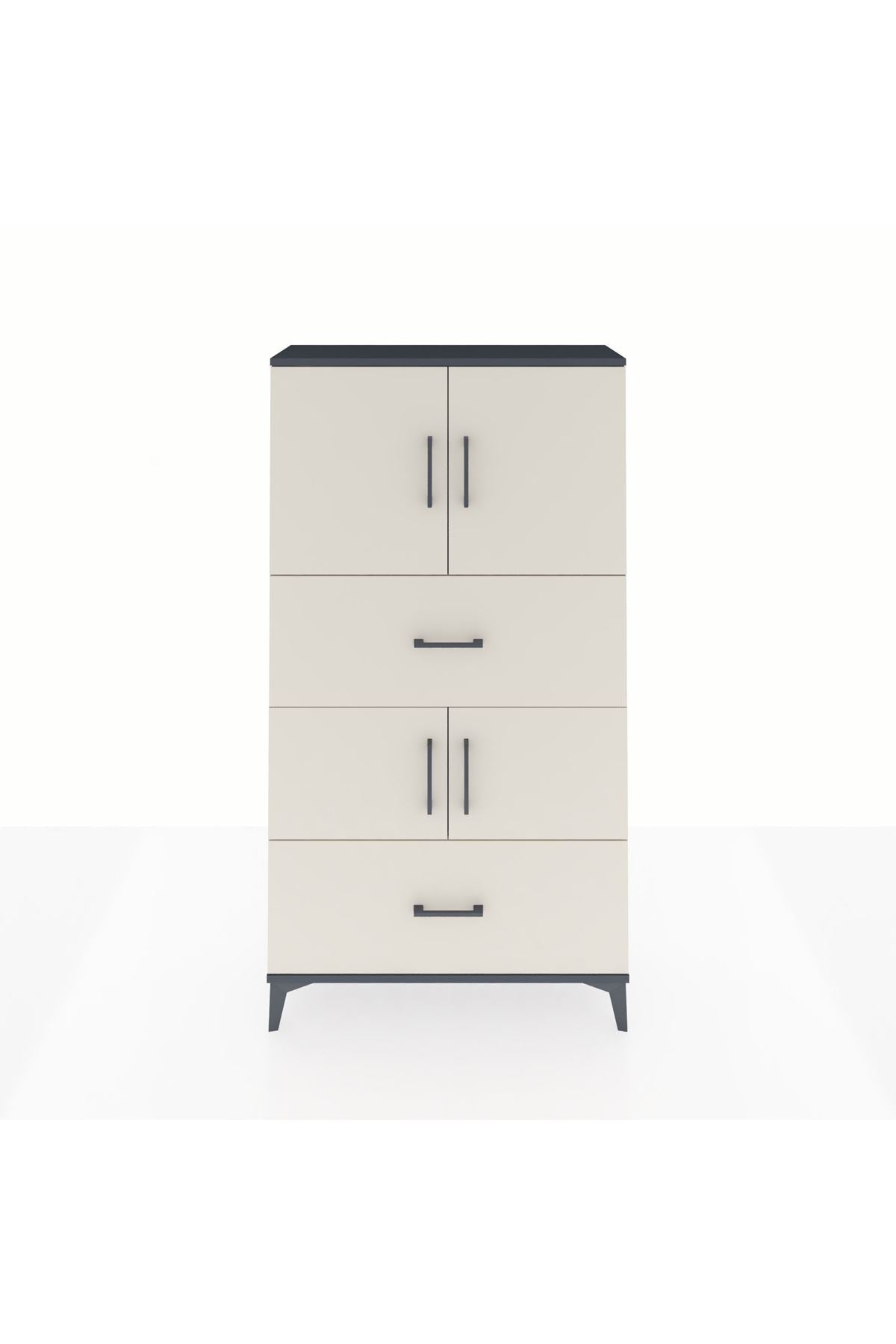 Arges Dolap 3 Raflı 2 Çekmeceli 4 Kapaklı 88x30x163 Antrasit-Aytaşı