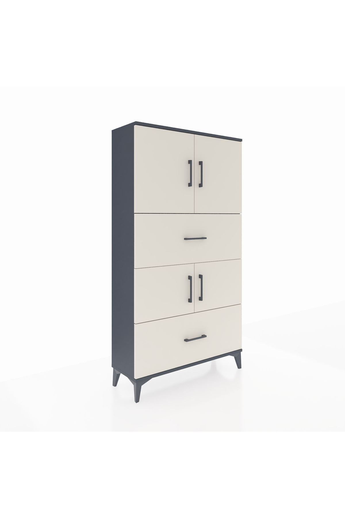 Arges Dolap 3 Raflı 2 Çekmeceli 4 Kapaklı 88x30x163 Antrasit-Aytaşı