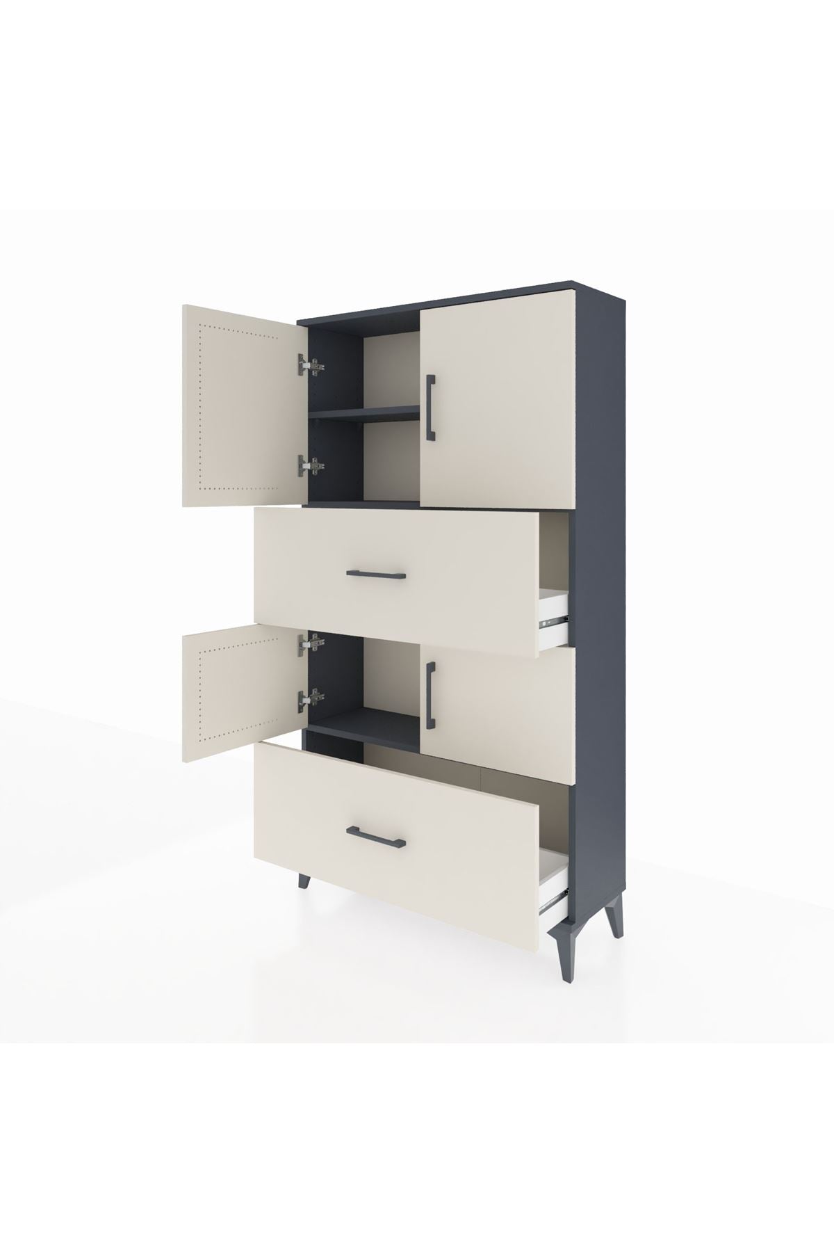 Arges Dolap 3 Raflı 2 Çekmeceli 4 Kapaklı 88x30x163 Antrasit-Aytaşı