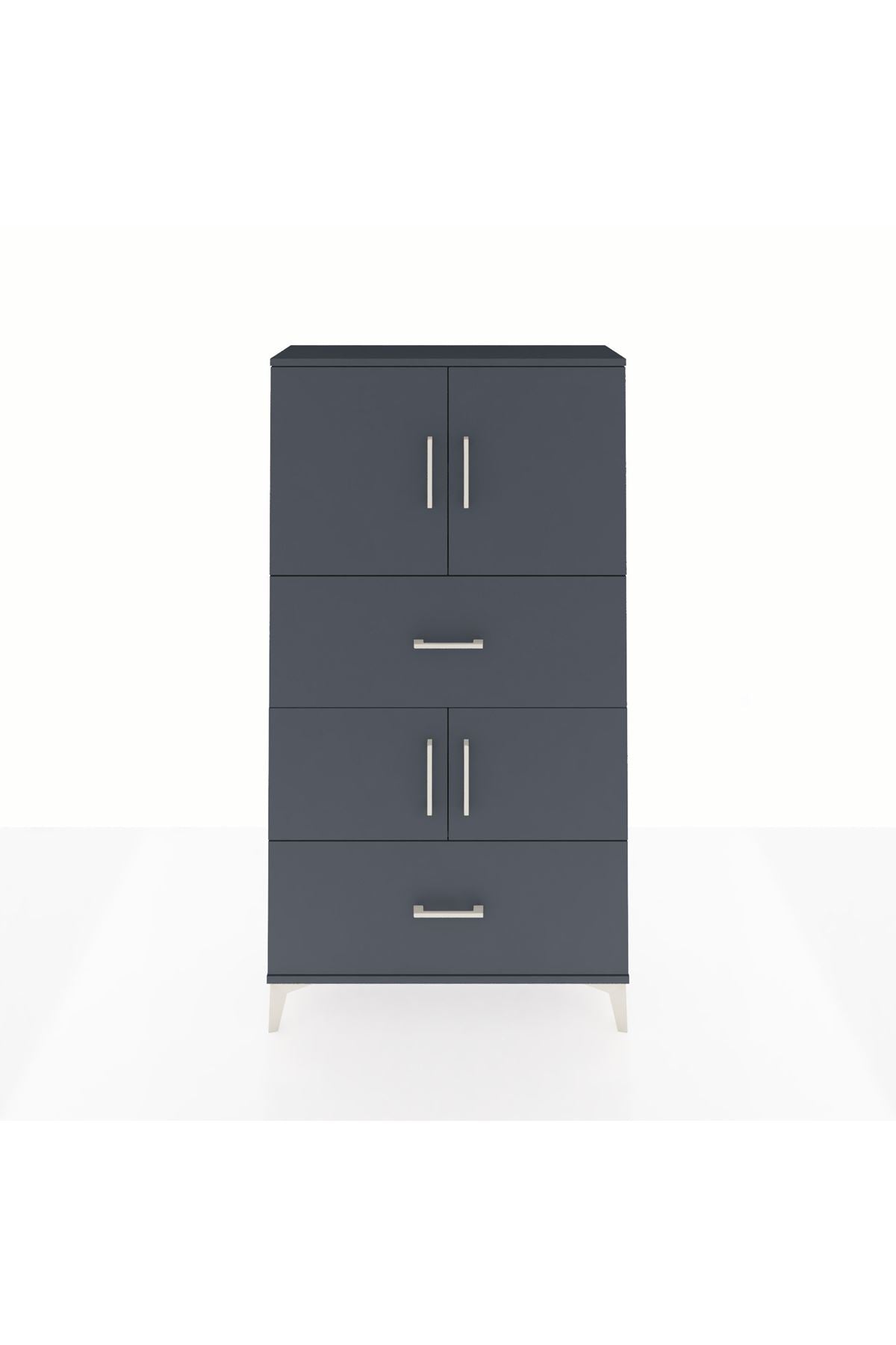 Arges Dolap 3 Raflı 2 Çekmeceli 4 Kapaklı 88x30x163 Antrasit-Antrasit