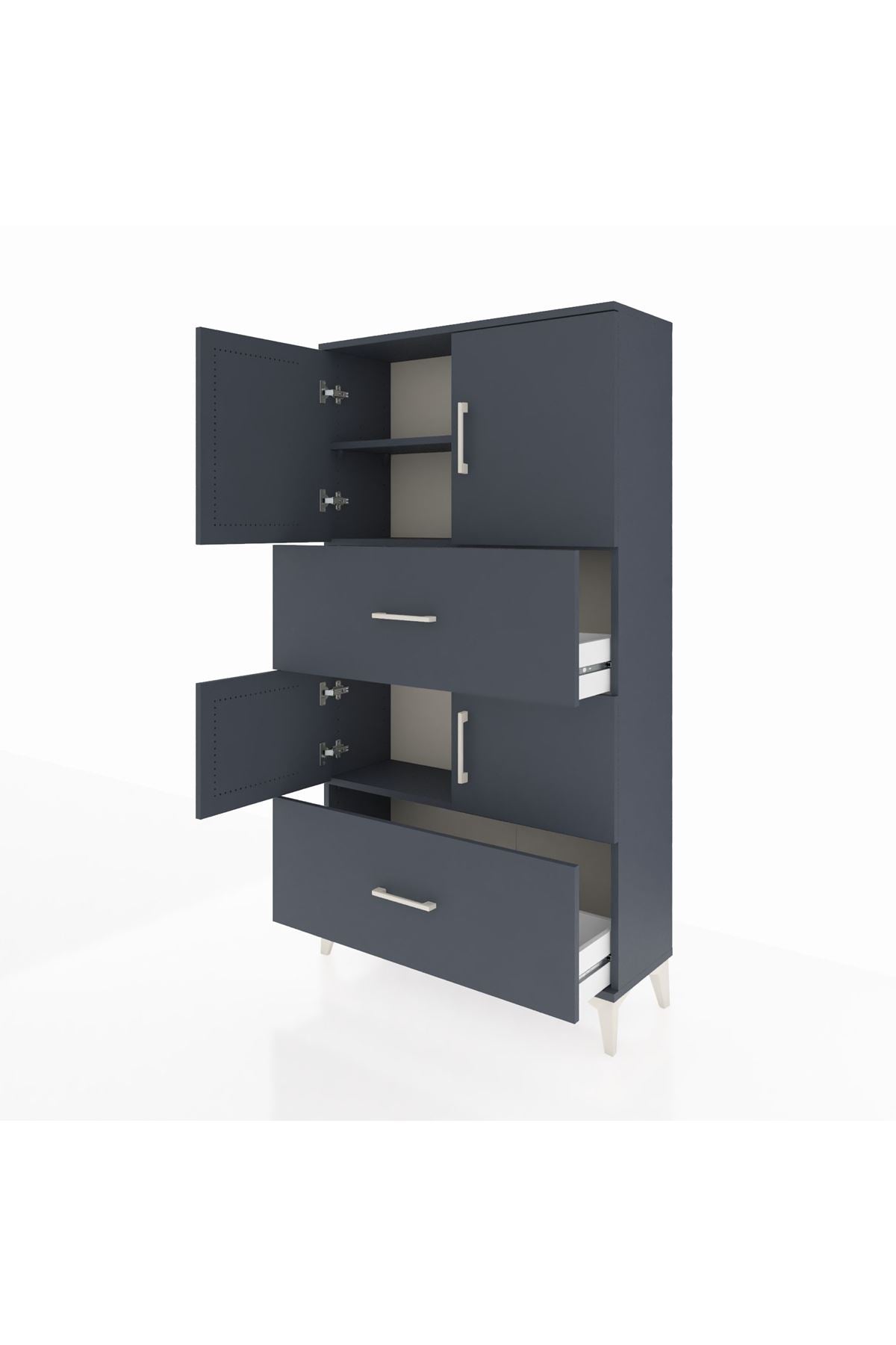 Arges Dolap 3 Raflı 2 Çekmeceli 4 Kapaklı 88x30x163 Antrasit-Antrasit