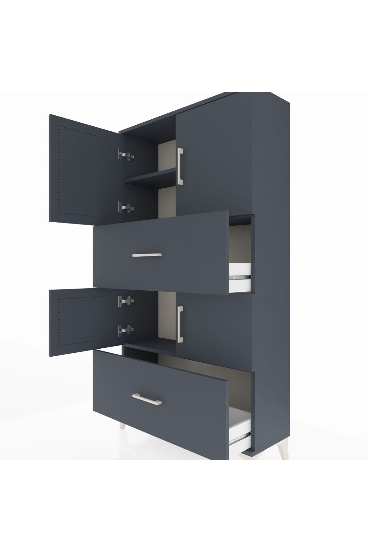 Arges Dolap 3 Raflı 2 Çekmeceli 4 Kapaklı 88x30x163 Antrasit-Antrasit