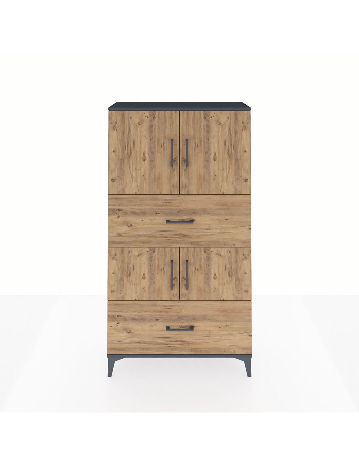 Arges Dolap 3 Raflı 2 Çekmeceli 4 Kapaklı 88x30x163 Antrasit-Çam