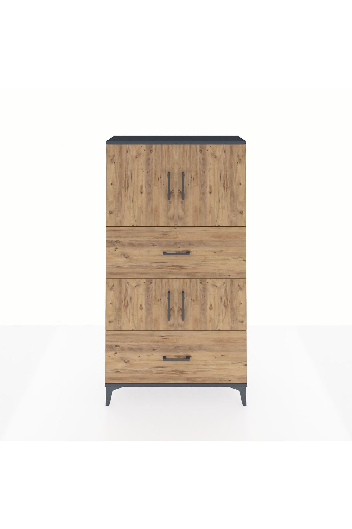 Arges Dolap 3 Raflı 2 Çekmeceli 4 Kapaklı 88x30x163 Antrasit-Çam