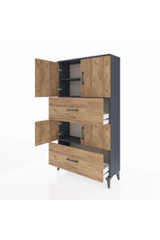 Arges Dolap 3 Raflı 2 Çekmeceli 4 Kapaklı 88x30x163 Antrasit-Çam