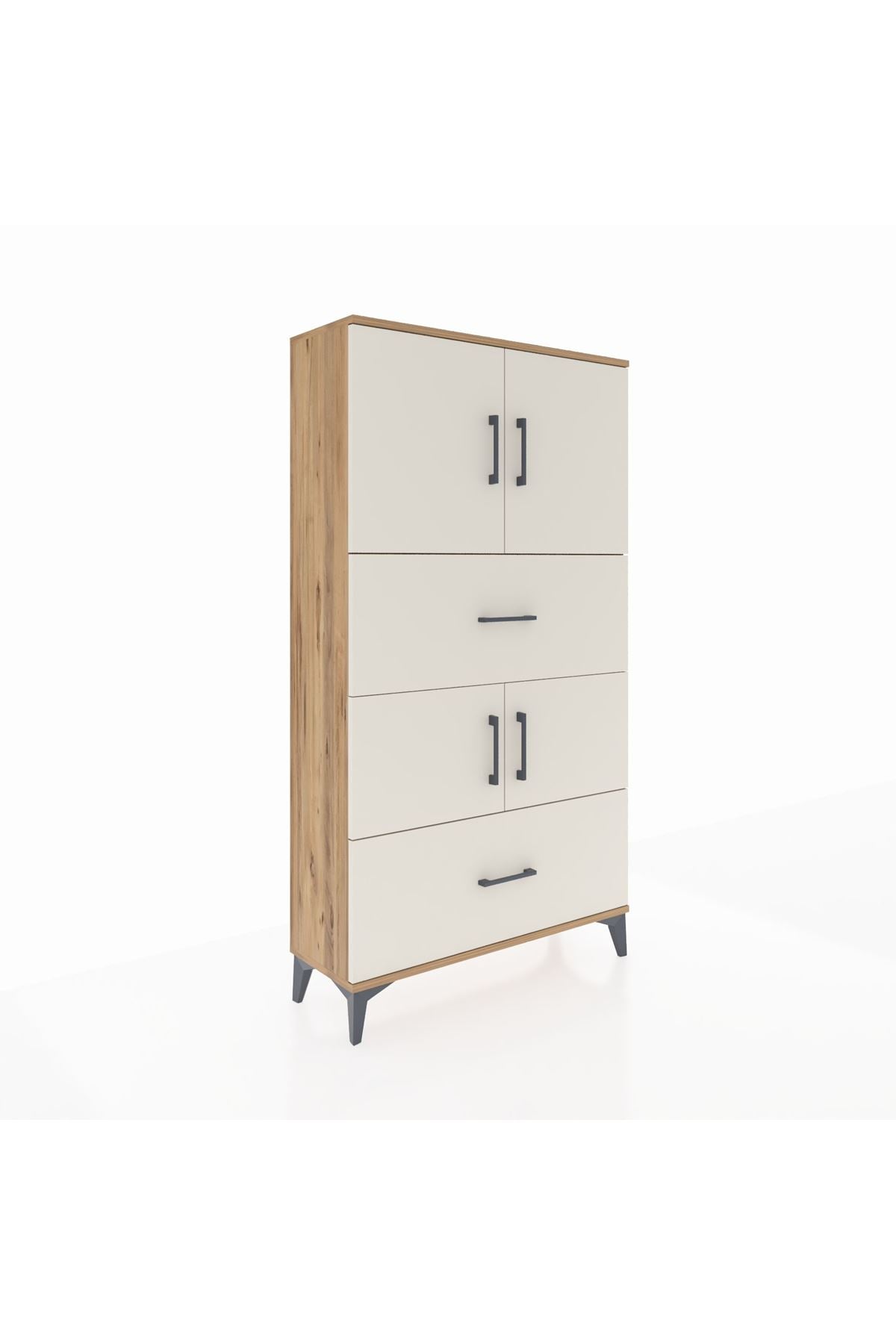 Arges Dolap 3 Raflı 2 Çekmeceli 4 Kapaklı 88x30x163 Çam-Aytaşı