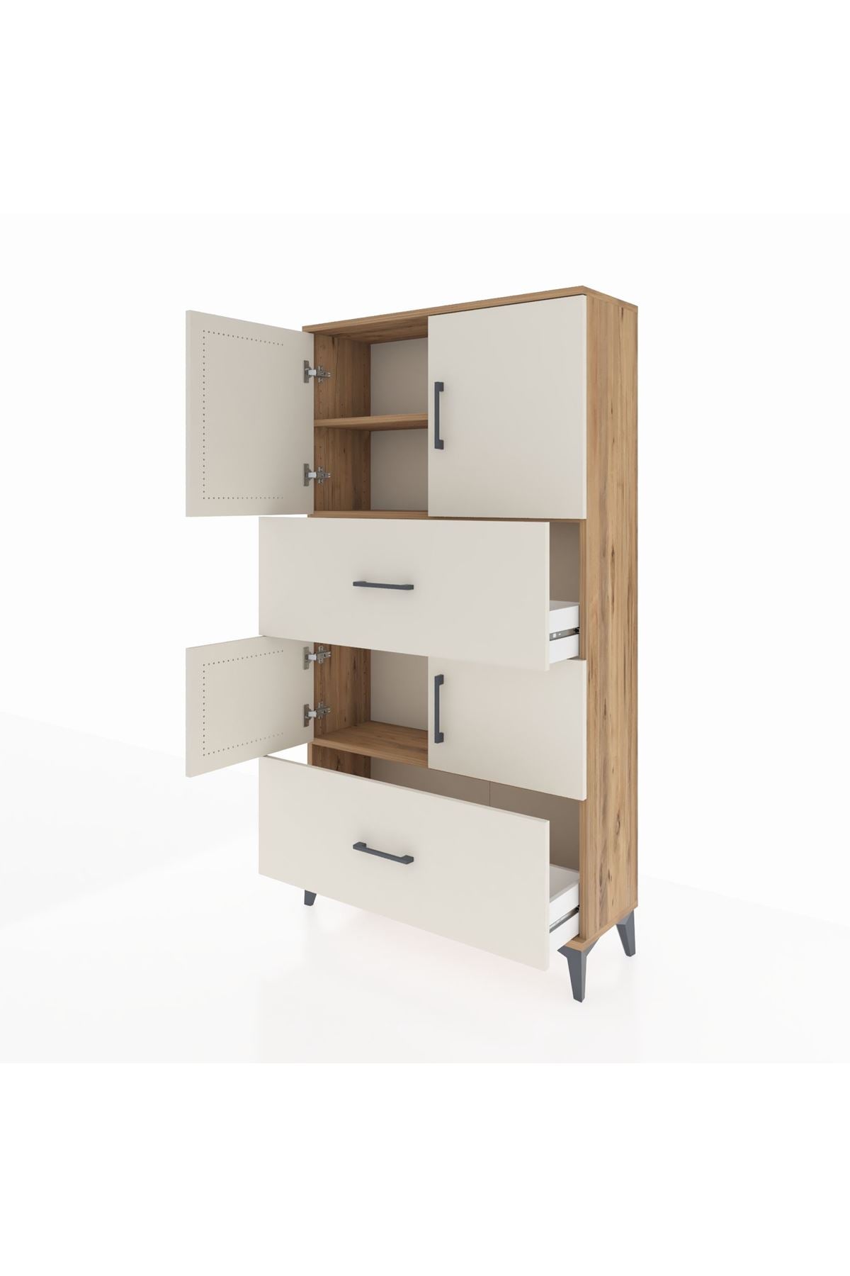 Arges Dolap 3 Raflı 2 Çekmeceli 4 Kapaklı 88x30x163 Çam-Aytaşı